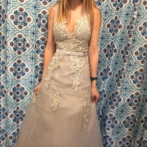 Gray silver tulle prom gown 2